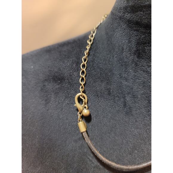 Women's Brass Bar Pendant Necklace On Leather Cord With Hook Clasp Jewellery - Picture 6 of 7